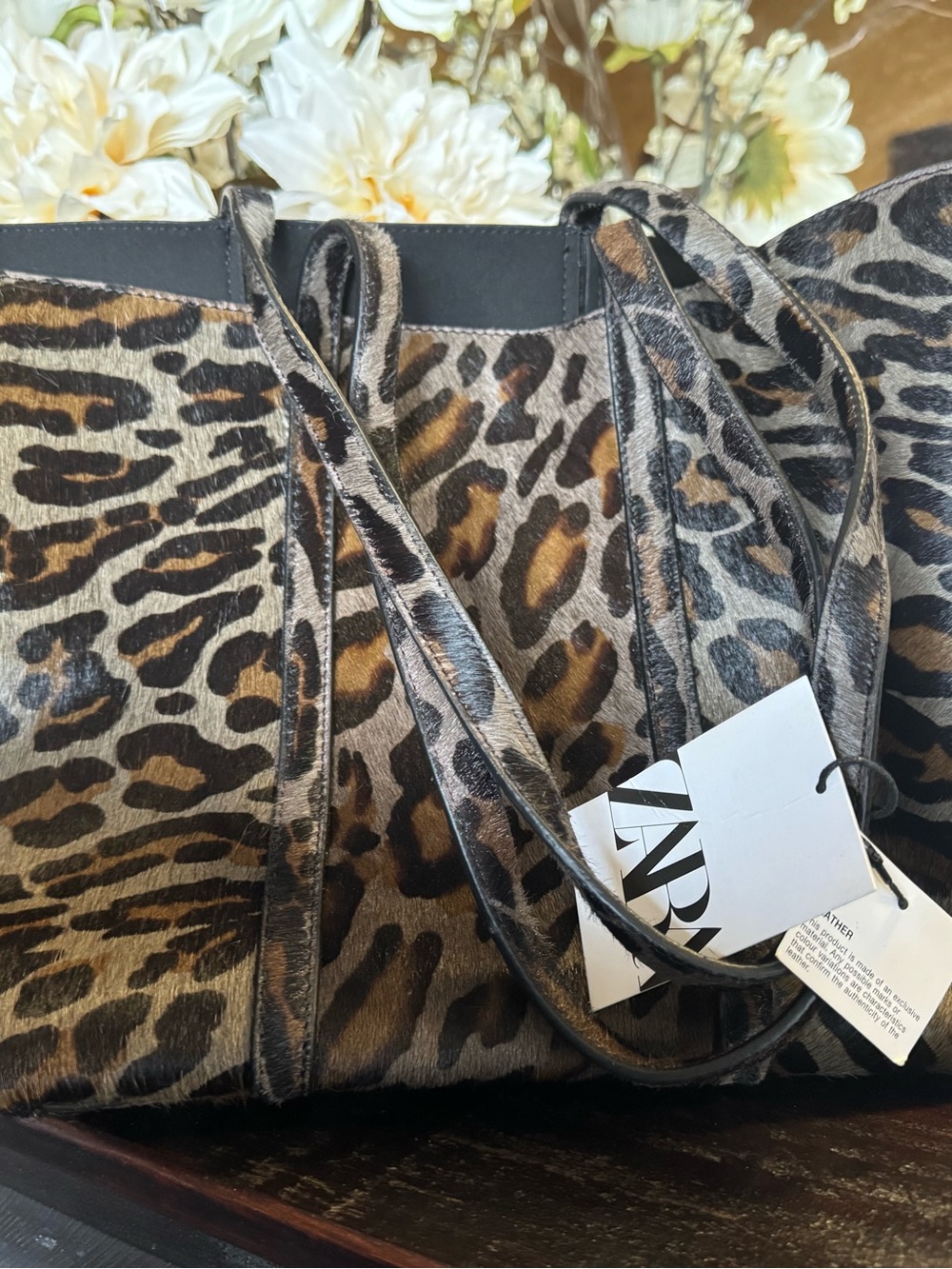 NWT Zara Animal Leopard Print Leather Tote and Wristlet Set
